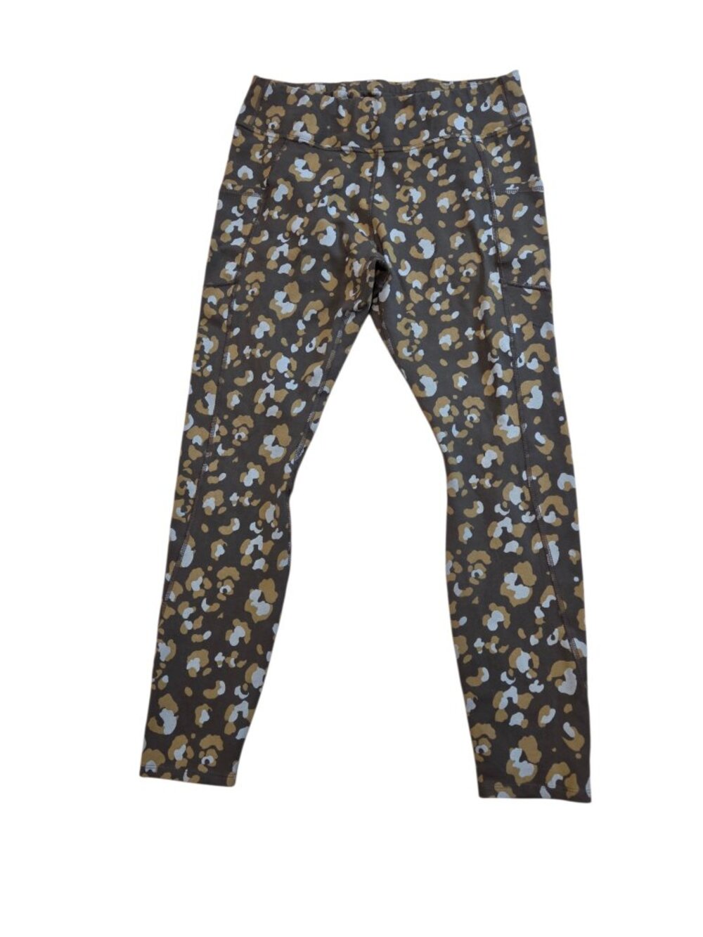 Pact Pocket Leggings Organic Cotton Leopard Print Olive Tan Gray SZ L